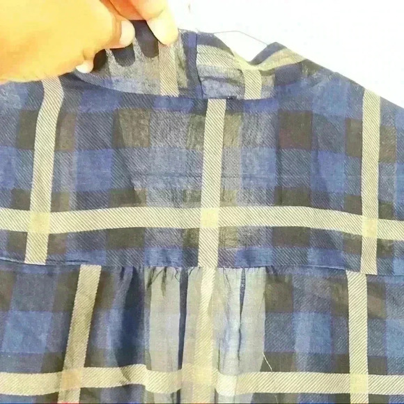 Dynamite Blue Tartan PLAID Sheer  Blouse - Picture 4 of 9